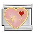 Pink heart Italian charm link with gold heartbeat line for modular stainless steel bracelet - Light Blue Glitter Heart (ICJ3154)