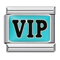 Abalorio para pulsera modular italiana de acero con esmalte azul claro y texto VIP - Estilo VIP (ICJ757)