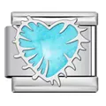 Italian modular heart charm in stainless steel with light blue glitter inlay for DIY - Gold Wave Heart (ICJ3014-2)