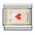 Eslabón de pulsera italiana con diseño de As de Corazones en esmalte rojo y dorado - Estilo As de Corazones (ICJ790)