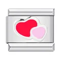 Détail d'une breloque italienne en inox avec des cœurs en émail rouge et rose - Style Double Cœur Rouge et Rose (ICY1305)