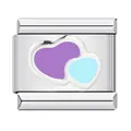 Détail d'un charme italien en inox avec des cœurs en émail de couleur violet et bleu. - Style Double Cœur Violet et Bleu (ICY1304)