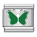 Détail d'un charme modulaire italien avec papillon en émail vert sur acier argenté. - Style Papillon Vert (ICY1278)