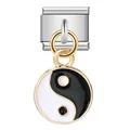 Yin Yang enamel pendant modular link in gold and silver stainless steel - Yin Yang Style (ICG248)