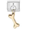 Italian modular charm jewelry link stainless steel base with gold-tone bone shaped pendant - Gold Bone Style (ICG001)