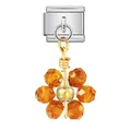 Dettaglio del ciondolo a fiore in cristallo su maglia modulare italiana in acciaio - Base Argento Fiore Ambra (ICG793-2)
