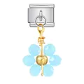 Dettaglio di un ciondolo a fiore in cristallo azzurro per bracciale modulare. - Base Argento Fiore Celeste (ICG785-2)
