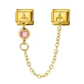 Gold Italian modular charm with pink birthstone and connecting chain. - Pink Rhinestone (ICG558-10)