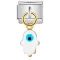 Hamsa hand and blue evil eye pendant on a stainless steel Italian charm link jewelry - White Hamsa Hand Pendant (ICG192-2) / ICG192-2