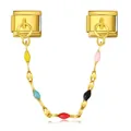 Detalle de un dije para pulsera modular italiana dorado con cuentas de colores y ganchos - Cadena de Cuentas Redondas de Colores (ICG519-1)