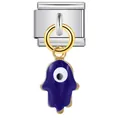 Stainless steel Italian charm link with blue Hamsa hand and evil eye for DIY bracelets - Dark Blue Hamsa Hand Pendant (ICG192-4) / ICG192-4