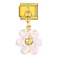 Dettaglio charm italiano con pendente fiore in cristallo rosa e finitura dorata - Base Oro Fiore Rosa (ICG790)