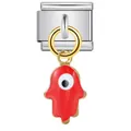 Stainless steel Italian link charm featuring red Hamsa hand and Evil Eye drip oil pendant - Red Enamel Hamsa Hand Pendant (ICG192-3) / ICG192-3