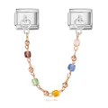 Cadena de cuentas coloridas con cristales para pulsera modular italiana de acero - Cadena Colgante de Cuentas de Colores (ICG514-2) / 6cm / Plateado