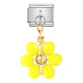 Ciondolo fiore in cristallo giallo per bracciali modulari italiani in acciaio inox - Base Argento Fiore Giallo (ICG789-2)