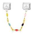 Detalle de la cadena de seguridad de doble cierre con cuentas para pulsera modular - Cadena de Cuentas Redondas de Colores (ICG519-2)