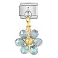 Charm per bracciale modulare italiano con ciondolo a fiore in cristallo e maglia in acciaio - Base Argento Fiore Colore Magico (ICG792-2)