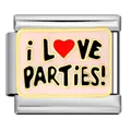 Stainless steel Italian charm link with 'I Love Parties' heart enamel design accessory - I Love Parties (ICJ614-1)