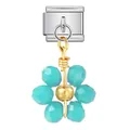 Charm italiano in acciaio inossidabile con ciondolo a fiore in cristallo turchese per bracciali - Base Argento Fiore Blu Chiaro (ICG783-2)
