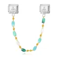 Cadena de conexión para pulsera italiana con cuentas de cristal de colores y dorado - Cadena de Cuentas Rectangulares de Colores (ICG517-2) / 8cm / Plateado