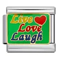Italian modular charm bracelet link in stainless steel with Live Love Laugh design and heart - Live Love Laugh (ICJ658-1)