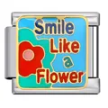 Stainless steel Italian charm link with 'Smile Like a Flower' floral enamel design. - Smile Like a Flower (ICJ659-1)