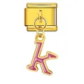 Elegant gold-plated Italian modular charm link featuring a pink enamel letter K pendant - Letter k (ICG551-k) / Gold