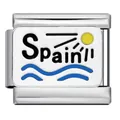 Italian charm link in stainless steel with Spain sun and wave enamel design - Spain (ICJ1084-2)