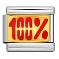 Stainless steel Italian modular bracelet charm with red 100 percent enamel inlay design - 100% (ICJ1129)