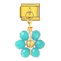 Modulo per bracciale italiano con pendente a fiore in cristallo blu finitura oro - Base Oro Fiore Blu Chiaro (ICG783)