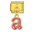 Gold-plated Italian modular charm featuring a pink enamel letter 'a' pendant for bracelet - Letter a (ICG551-a) / Gold