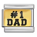 Gold and silver stainless steel Italian charm link with #1 DAD for DIY bracelet - #1 DAD (ICJ1501)