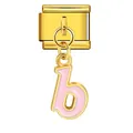 Gold-toned Italian modular bracelet charm with a dangling pink enamel letter 'b' pendant - Letter b (ICG551-b) / Gold