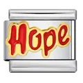 Italian modular bracelet charm link in stainless steel with red enamel Hope lettering - Hope (ICJ868-1)