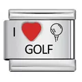 Stainless steel Italian charm link featuring a red heart and I love golf text engraving - Golf Pattern(ICK1490)