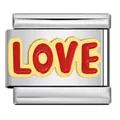 Stainless steel Italian charm link featuring red LOVE lettering for DIY modular bracelet - LOVE Red Letters (ICJ1974)