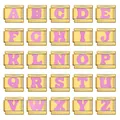 Detail showing A to Z pink bubble font alphabet charms on gold stainless steel links - Letter A / Gold Base-Pink Letter