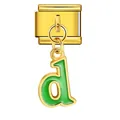 Gold Italian charm bracelet link featuring a green enamel lowercase letter d charm - Letter d (ICG551-d) / Gold