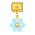 Maglia per charm italiano in acciaio dorato con ciondolo fiore in cristallo azzurro - Base Oro Fiore Celeste (ICG785)