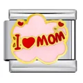 Italian modular bracelet charm link with pink cloud and 'I Love MOM' enamel design - I Love Mom (ICJ1983)