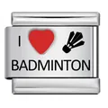 Charm italiano in acciaio inossidabile con incisione di cuore e volano da badminton - Motivo Badminton(ICK1485)