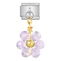 Charm a fiore in cristallo viola per bracciale modulare italiano in acciaio inox - Base Argento Fiore Viola (ICG786-2)