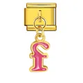 Gold stainless steel Italian charm link with a pink enamel letter f dangle charm - Letter f (ICG551-f) / Gold