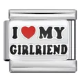 Italian charm bracelet link in stainless steel with 'I Love My Girlfriend' enamel - I Love My Girlfriend (ICJ1998)