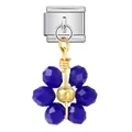 Ciondolo a fiore in cristallo blu per bracciale modulare italiano in acciaio inox - Base Argento Fiore Blu Scuro (ICG787-2)