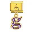 Italian charm modular link with purple enamel letter g on gold stainless steel base - Letter g (ICG551-g) / Gold