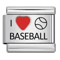 Charm per bracciale modulare italiano in acciaio inox con design I Love Baseball - Motivo Baseball(ICK1486)