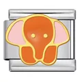 Italienischer Modul-Charm aus Edelstahl mit orangefarbenem Emaille-Elefanten - Silver and Multicolor Elephant