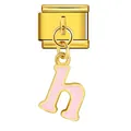 Italian modular bracelet charm featuring a pink enamel letter h on gold base finish - Letter h (ICG551-h) / Gold