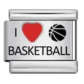 Maglia per bracciale italiano in acciaio inox con motivo inciso 'I Love Basketball' - Motivo Basketball(ICK1487)